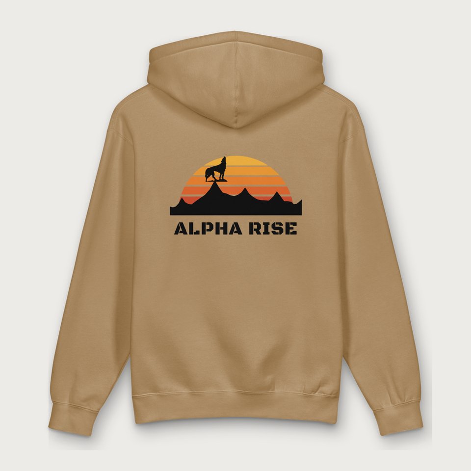 Alpha Rise Hoodie in Sandstone, back view