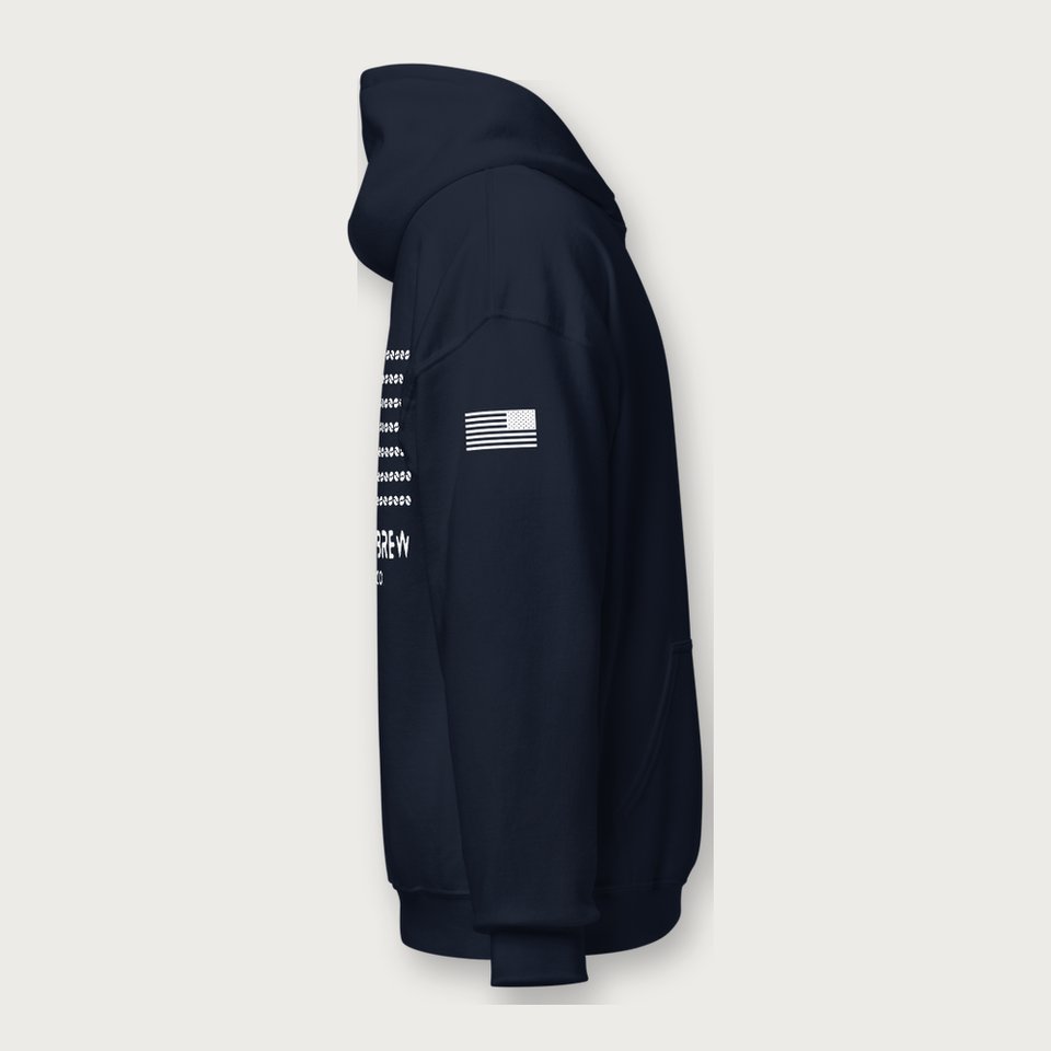 American Grind Hoodie in Navy, right sleeve view