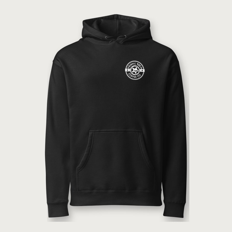 The Flagship Hoodie in Black, front view