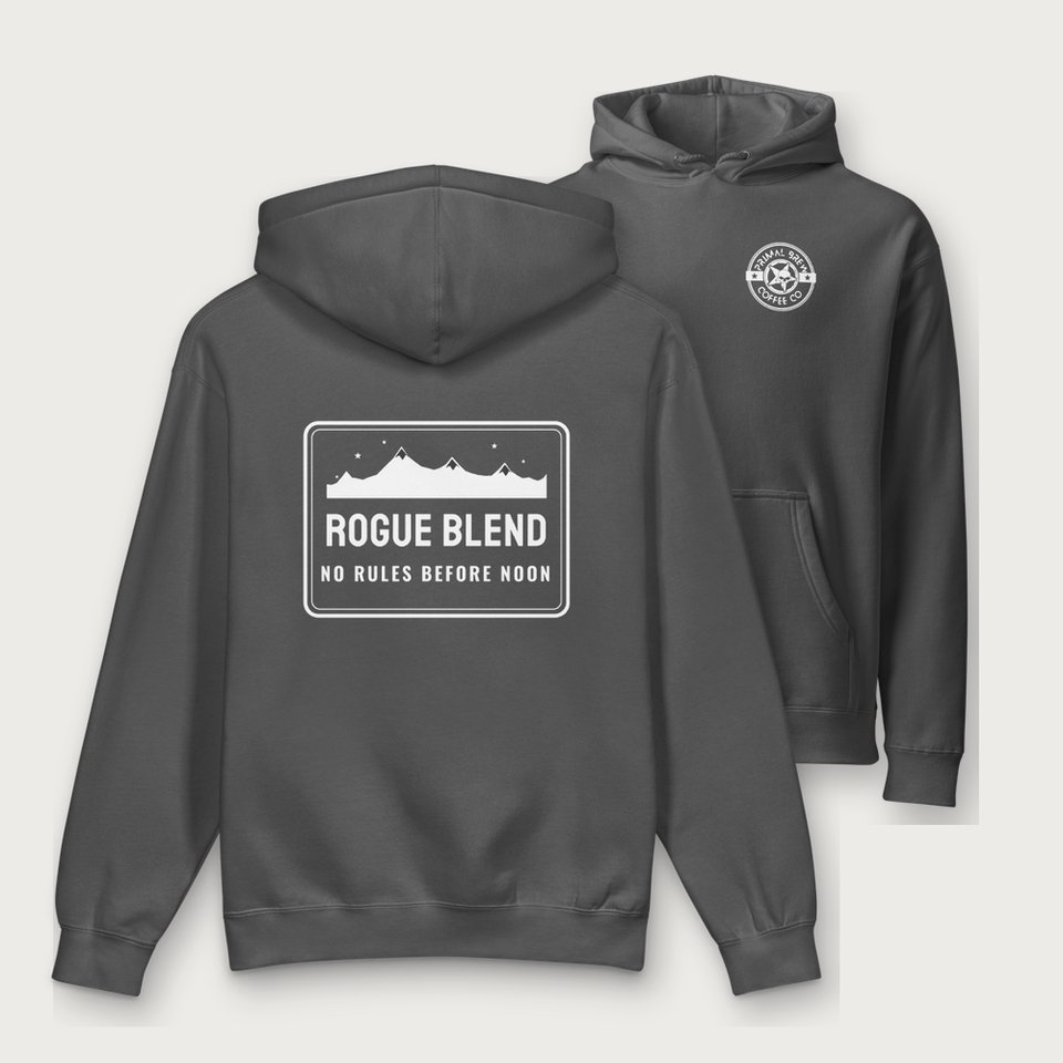 Rogue Blend Hoodie in Charcoal, front and back