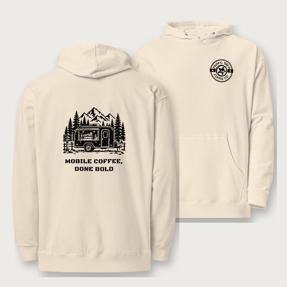The Trailer Hoodie in Bone, front and back